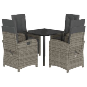 vidaXL 5-tlg. Garten-Essgruppe mit Kissen Grau Poly Rattan