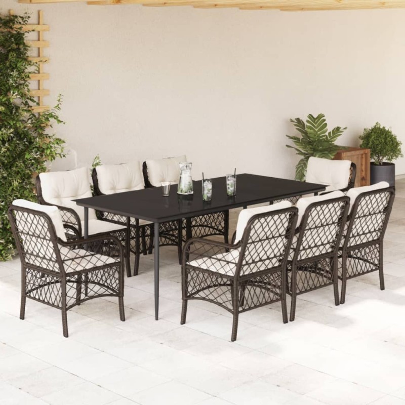 vidaXL 9-tlg. Garten-Essgruppe mit Kissen Braun Poly Rattan vidaXL 9-tlg. Garten-Essgruppe mit Kissen Braun Poly Rattan
