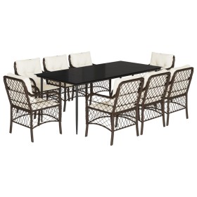 vidaXL 9-tlg. Garten-Essgruppe mit Kissen Braun Poly Rattan