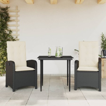 vidaXL 3-tlg. Garten-Essgruppe mit Kissen Schwarz Poly Rattan