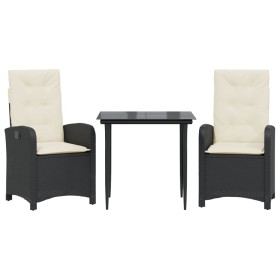 vidaXL 3-tlg. Garten-Essgruppe mit Kissen Schwarz Poly Rattan
