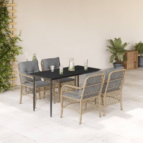 vidaXL 5-tlg. Garten-Essgruppe mit Kissen Beigemischung Poly Rattan