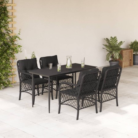 vidaXL 5-tlg. Garten-Essgruppe mit Kissen Schwarz Poly Rattan