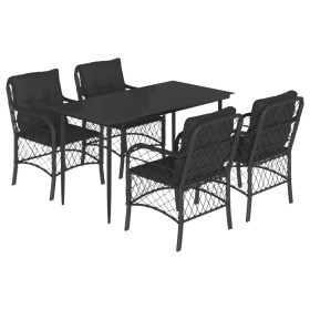 vidaXL 5-tlg. Garten-Essgruppe mit Kissen Schwarz Poly Rattan
