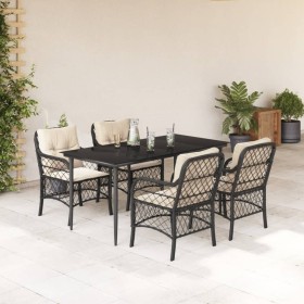 vidaXL 5-tlg. Garten-Essgruppe mit Kissen Schwarz Poly Rattan