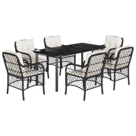 vidaXL 7-tlg. Garten-Essgruppe mit Kissen Schwarz Poly Rattan