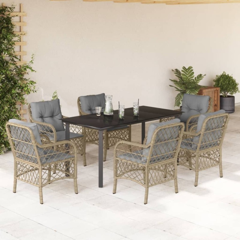 vidaXL 7-tlg. Garten-Essgruppe mit Kissen Beigemischung Poly Rattan vidaXL 7-tlg. Garten-Essgruppe mit Kissen Beigemischung Poly Rattan