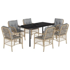 vidaXL 7-tlg. Garten-Essgruppe mit Kissen Beigemischung Poly Rattan