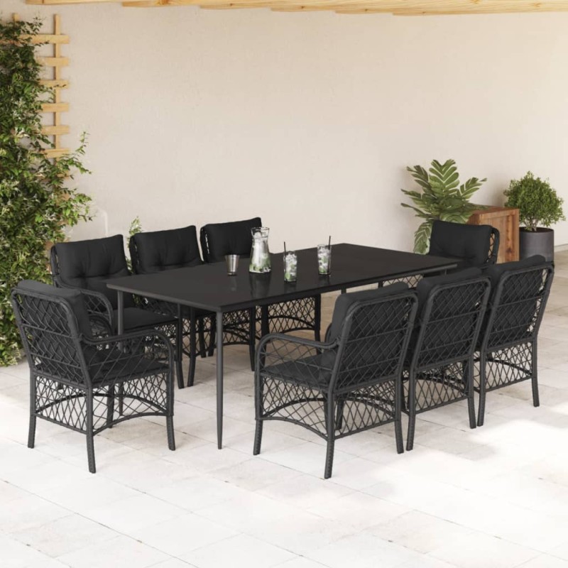 vidaXL 9-tlg. Garten-Essgruppe mit Kissen Schwarz Poly Rattan vidaXL 9-tlg. Garten-Essgruppe mit Kissen Schwarz Poly Rattan