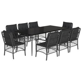 vidaXL 9-tlg. Garten-Essgruppe mit Kissen Schwarz Poly Rattan