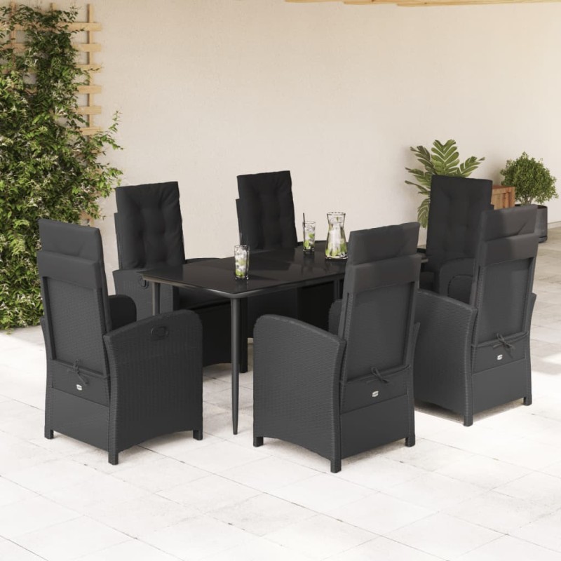 vidaXL 7-tlg. Garten-Essgruppe mit Kissen Schwarz Poly Rattan vidaXL 7-tlg. Garten-Essgruppe mit Kissen Schwarz Poly Rattan