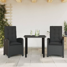 vidaXL 3-tlg. Garten-Essgruppe mit Kissen Schwarz Poly Rattan