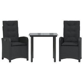 vidaXL 3-tlg. Garten-Essgruppe mit Kissen Schwarz Poly Rattan