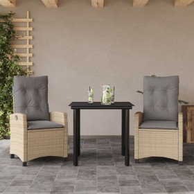 vidaXL 3-tlg. Garten-Essgruppe mit Kissen Beigemischung Poly Rattan