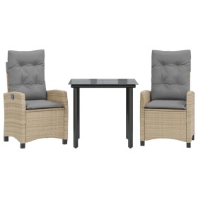 vidaXL 3-tlg. Garten-Essgruppe mit Kissen Beigemischung Poly Rattan