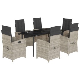 vidaXL 7-tlg. Garten-Essgruppe mit Kissen Hellgrau Poly Rattan