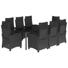 vidaXL 9-tlg. Garten-Essgruppe mit Kissen Schwarz Poly Rattan