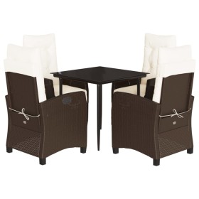 vidaXL 5-tlg. Garten-Essgruppe mit Kissen Braun Poly Rattan