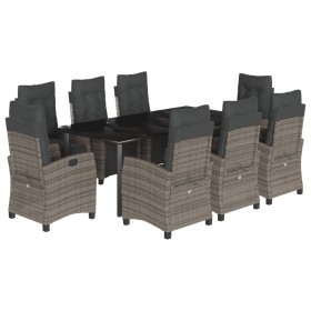 vidaXL 9-tlg. Garten-Essgruppe mit Kissen Grau Poly Rattan