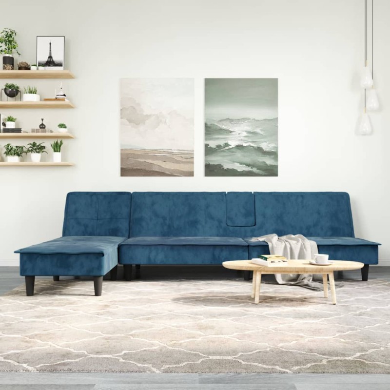vidaXL Schlafsofa in L-Form Blau 255x140x70 cm Samt vidaXL Schlafsofa in L-Form Blau 255x140x70 cm Samt