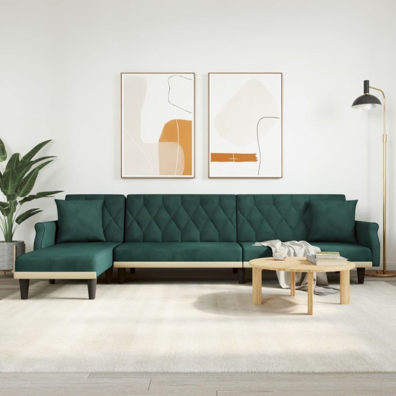 vidaXL Schlafsofa in L-Form Dunkelgrün 271x140x70 cm Samt vidaXL Schlafsofa in L-Form Dunkelgrün 271x140x70 cm Samt