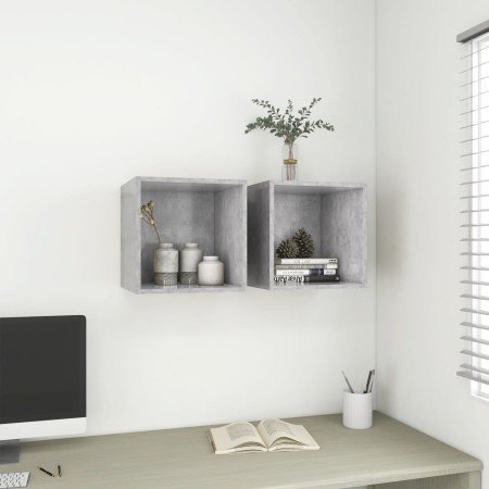 vidaXL Wandschränke 2 Stk. Betongrau 37x37x37 cm Holzwerkstoff