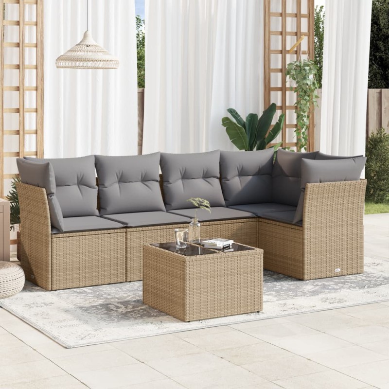 vidaXL 6-tlg. Garten-Sofagarnitur mit Kissen Beige Poly Rattan vidaXL 6-tlg. Garten-Sofagarnitur mit Kissen Beige Poly Rattan