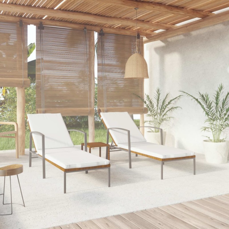 vidaXL Sonnenliegen 2 Stk. mit Tisch Poly Rattan Braun vidaXL Sonnenliegen 2 Stk. mit Tisch Poly Rattan Braun