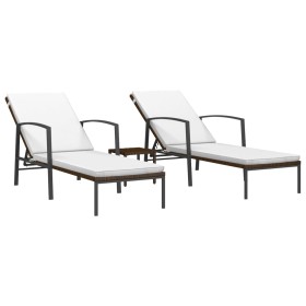 vidaXL Sonnenliegen 2 Stk. mit Tisch Poly Rattan Braun