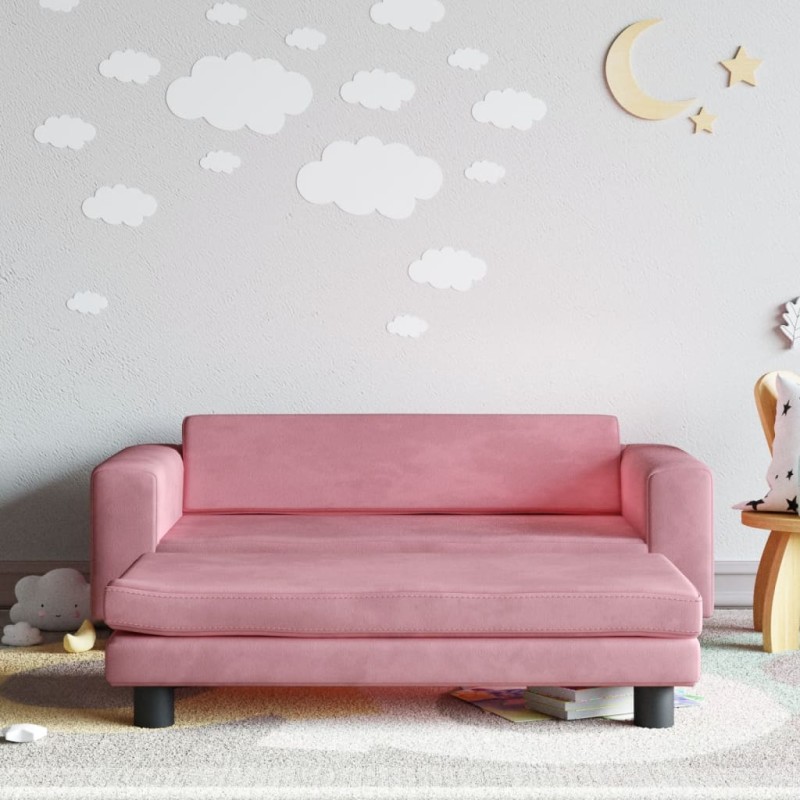 vidaXL Kindersofa mit Hocker Rosa 100x50x30 cm Samt vidaXL Kindersofa mit Hocker Rosa 100x50x30 cm Samt