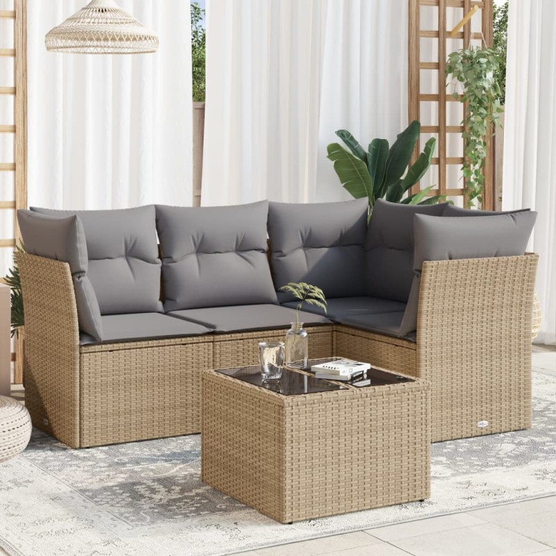 vidaXL 5-tlg. Garten-Sofagarnitur mit Kissen Beige Poly Rattan vidaXL 5-tlg. Garten-Sofagarnitur mit Kissen Beige Poly Rattan
