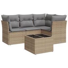vidaXL 5-tlg. Garten-Sofagarnitur mit Kissen Beige Poly Rattan