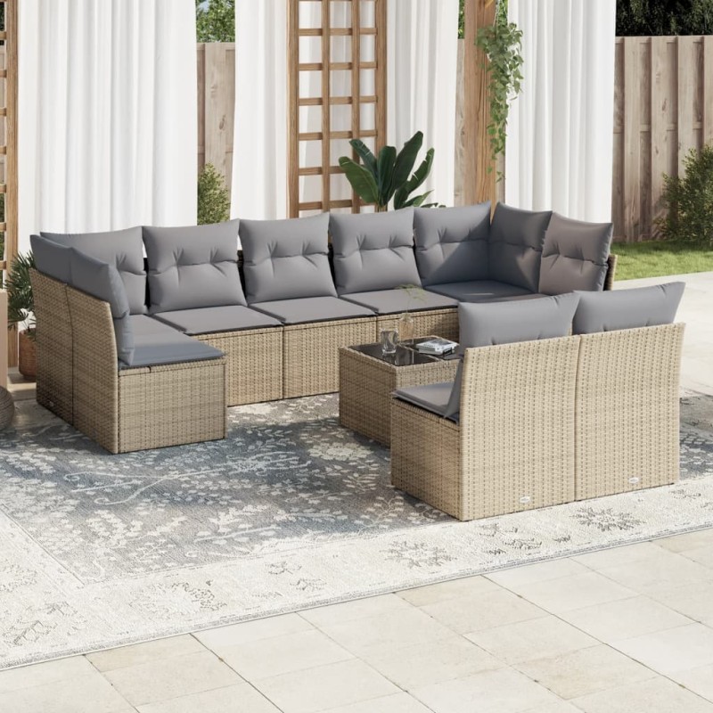 vidaXL 10-tlg. Garten-Sofagarnitur mit Kissen Beige Poly Rattan vidaXL 10-tlg. Garten-Sofagarnitur mit Kissen Beige Poly Rattan