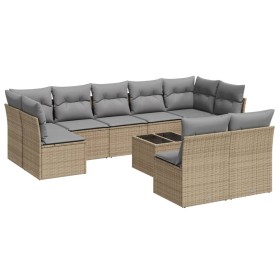 vidaXL 10-tlg. Garten-Sofagarnitur mit Kissen Beige Poly Rattan