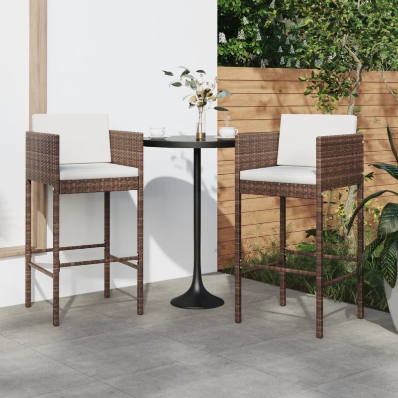 vidaXL Barhocker 2 Stk. mit Kissen Braun Poly Rattan vidaXL Barhocker 2 Stk. mit Kissen Braun Poly Rattan