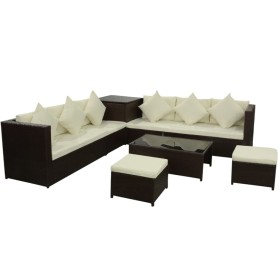 vidaXL 8-tlg. Garten-Lounge-Set mit Kissen Poly Rattan Braun