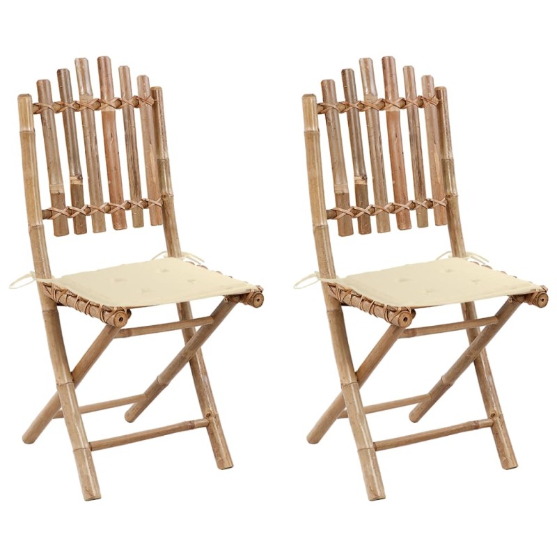 vidaXL Klappbare Gartenstühle 2 Stk. mit Kissen Bambus vidaXL Klappbare Gartenstühle 2 Stk. mit Kissen Bambus