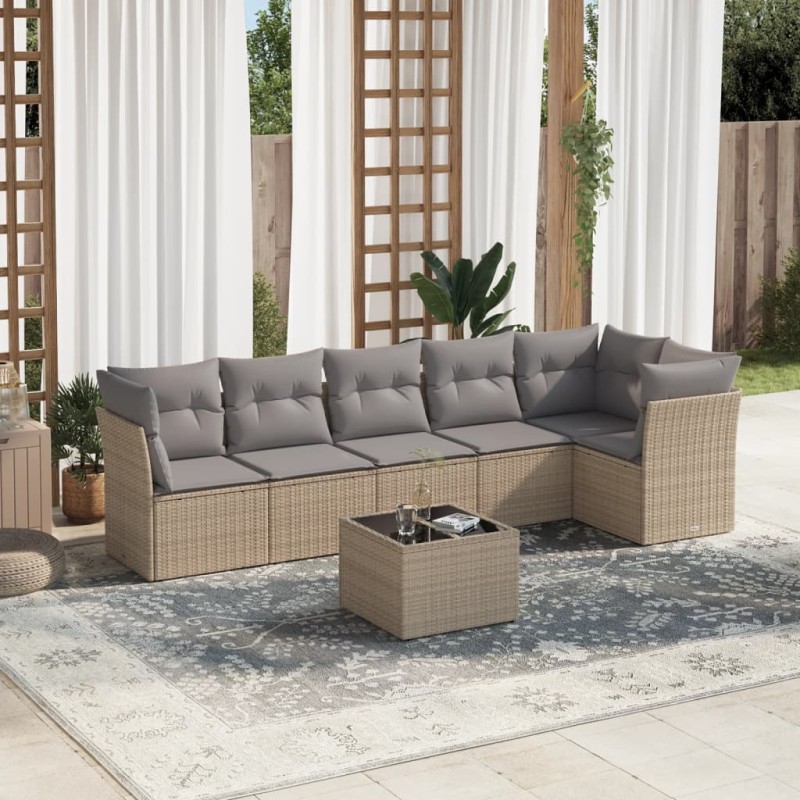 vidaXL 7-tlg. Garten-Sofagarnitur mit Kissen Beige Poly Rattan vidaXL 7-tlg. Garten-Sofagarnitur mit Kissen Beige Poly Rattan