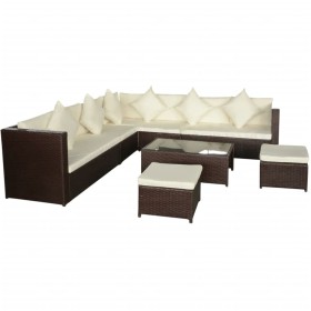 vidaXL 8-tlg. Garten-Lounge-Set mit Kissen Poly Rattan Braun
