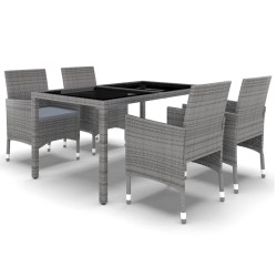 5-tlg. Garten-Essgruppe Poly Rattan und Hartglas Grau