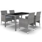 5-tlg. Garten-Essgruppe Poly Rattan und Hartglas Grau 5-tlg. Garten-Essgruppe Poly Rattan und Hartglas Grau