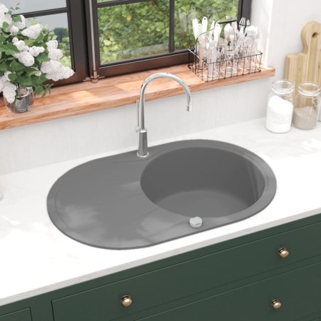 vidaXL Granitspüle Einzelbecken Oval Grau 