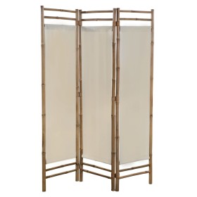 vidaXL 3-teiliger Faltbarer Raumteiler Bambus und Leinwand 120 cm   