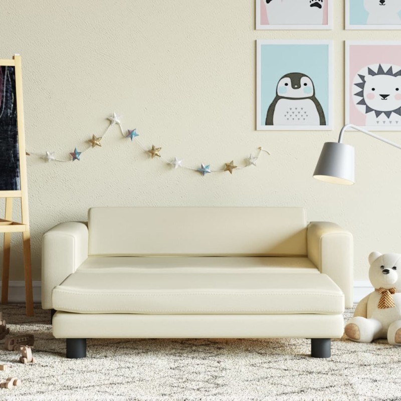 vidaXL Kindersofa mit Hocker Creme 100x50x30 cm Kunstleder vidaXL Kindersofa mit Hocker Creme 100x50x30 cm Kunstleder