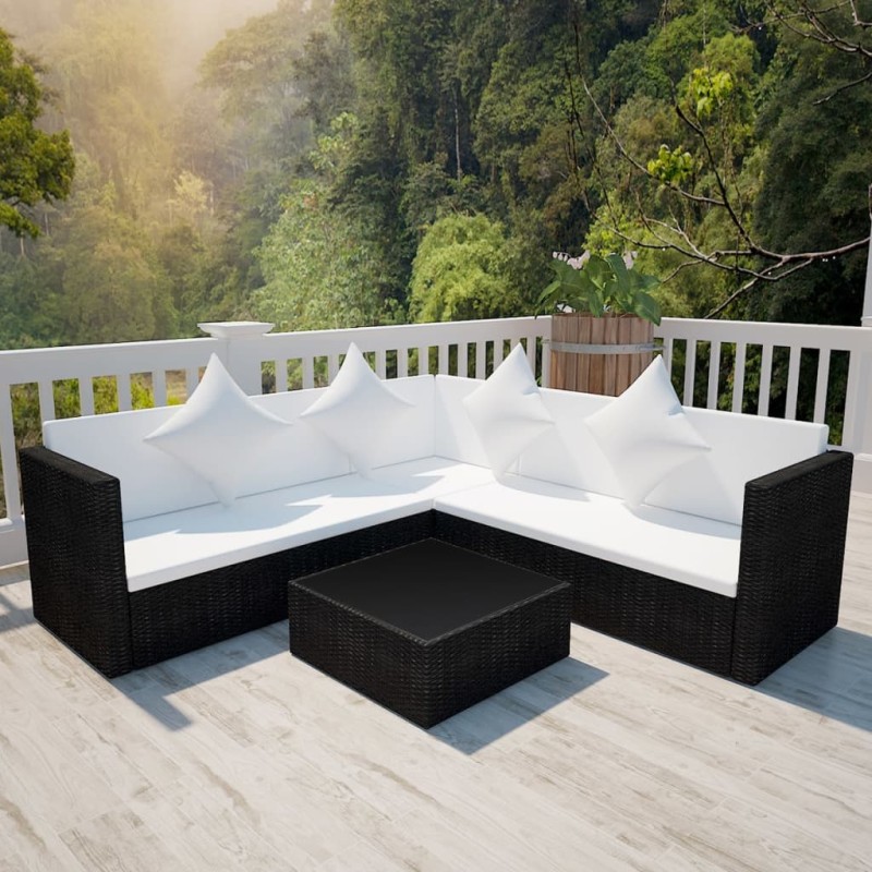 vidaXL 4-tlg. Garten-Lounge-Set mit Auflagen Poly Rattan Schwarz vidaXL 4-tlg. Garten-Lounge-Set mit Auflagen Poly Rattan Schwarz