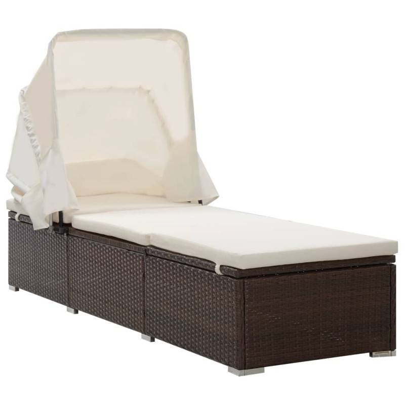 vidaXL Sonnenliege mit Dach und Kissen Poly Rattan Braun vidaXL Sonnenliege mit Dach und Kissen Poly Rattan Braun