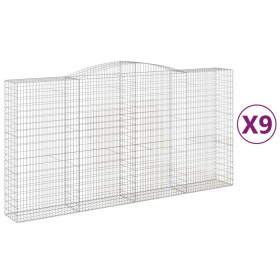 vidaXL Gabionen mit Hochbogen 9 Stk. 400x50x200/220cm Verzinktes Eisen