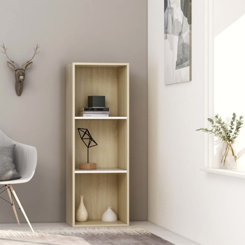 vidaXL Bücherregal 3 Fächer Weiß Sonoma-Eiche 40x30x114 Holzwerkstoff vidaXL Bücherregal 3 Fächer Weiß Sonoma-Eiche 40x30x114 Holzwerkstoff