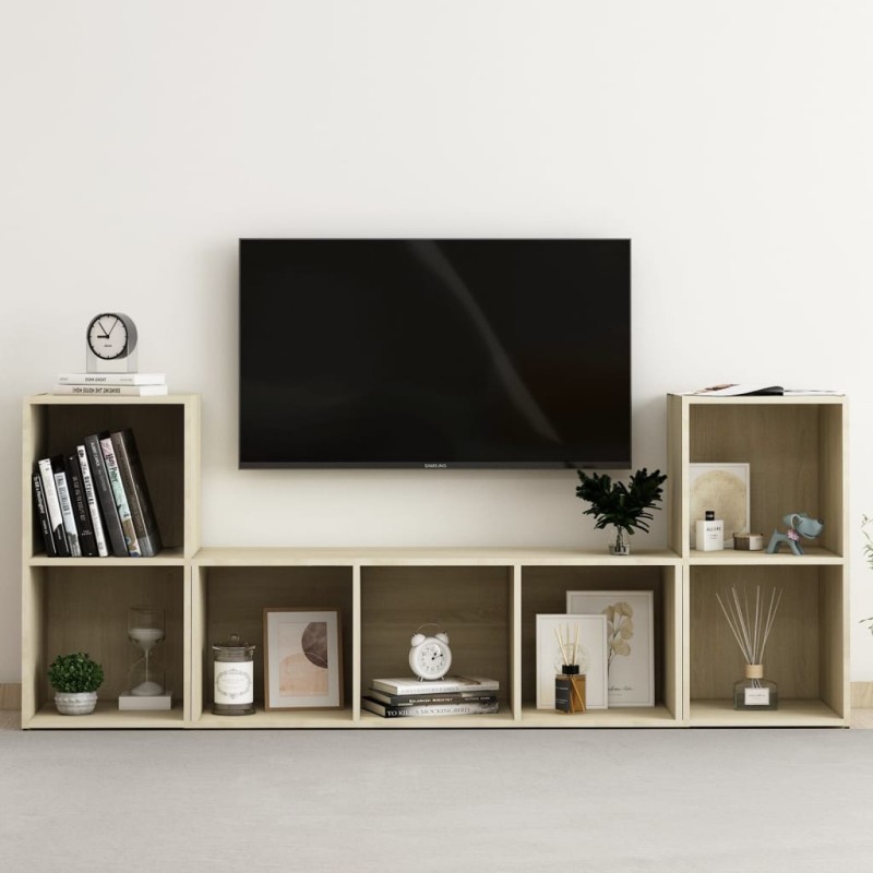 vidaXL 3-tlg. TV-Schrank-Set Sonoma-Eiche Holzwerkstoff vidaXL 3-tlg. TV-Schrank-Set Sonoma-Eiche Holzwerkstoff