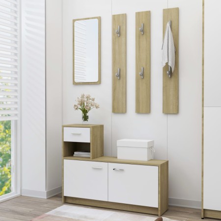 vidaXL Garderobenset Flur Weiß Sonoma-Eiche 100x25x76,5 cm